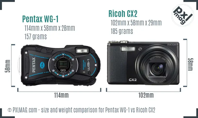 Pentax WG-1 vs Ricoh CX2 size comparison Pentax WG-1 vs Ricoh CX2 size comparison