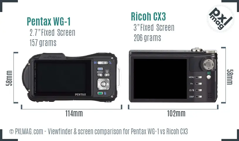 Pentax WG-1 vs Ricoh CX3 Screen and Viewfinder comparison