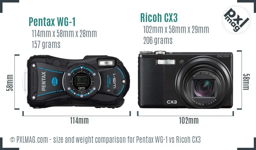 Pentax WG-1 vs Ricoh CX3 size comparison