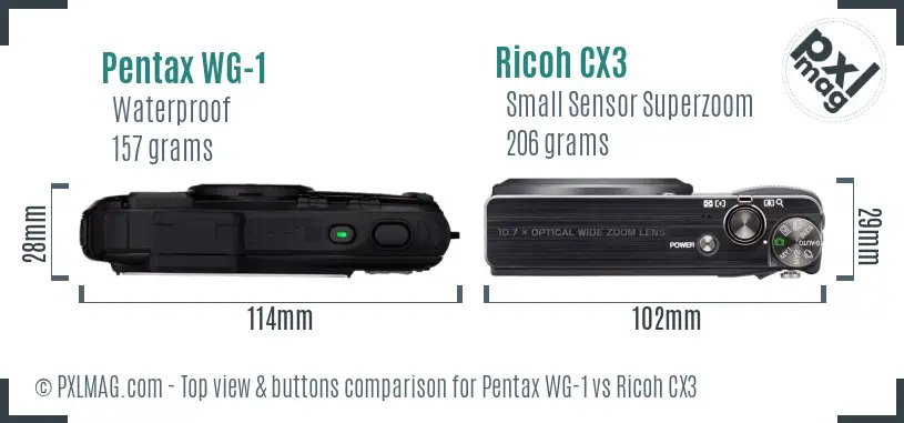 Pentax WG-1 vs Ricoh CX3 top view buttons comparison