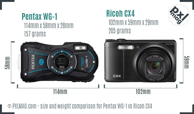 Pentax WG-1 vs Ricoh CX4 size comparison Pentax WG-1 vs Ricoh CX4 size comparison