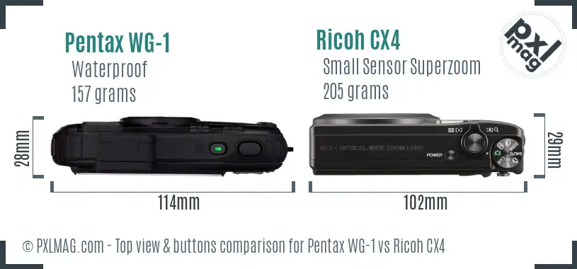 Pentax WG-1 vs Ricoh CX4 top view buttons comparison