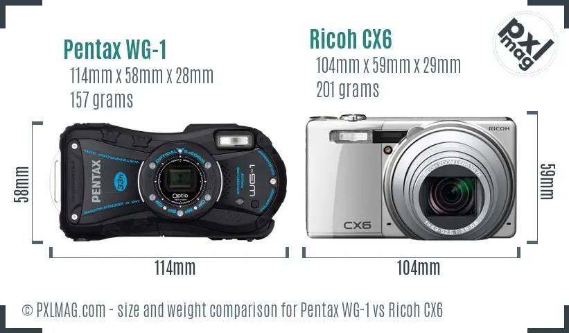 Pentax WG-1 vs Ricoh CX6 size comparison