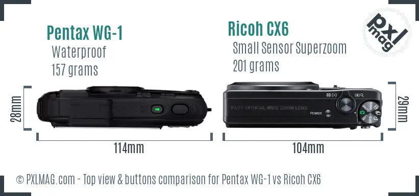 Pentax WG-1 vs Ricoh CX6 top view buttons comparison