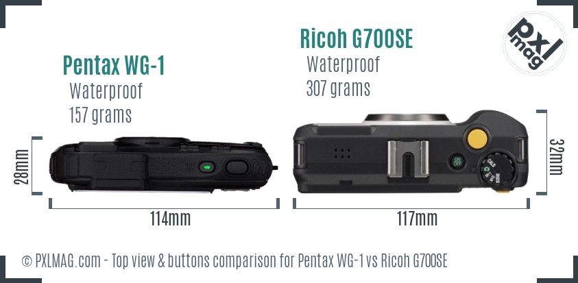 Pentax WG-1 vs Ricoh G700SE top view buttons comparison