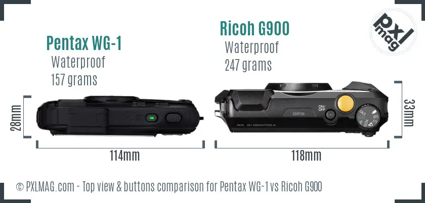 Pentax WG-1 vs Ricoh G900 top view buttons comparison