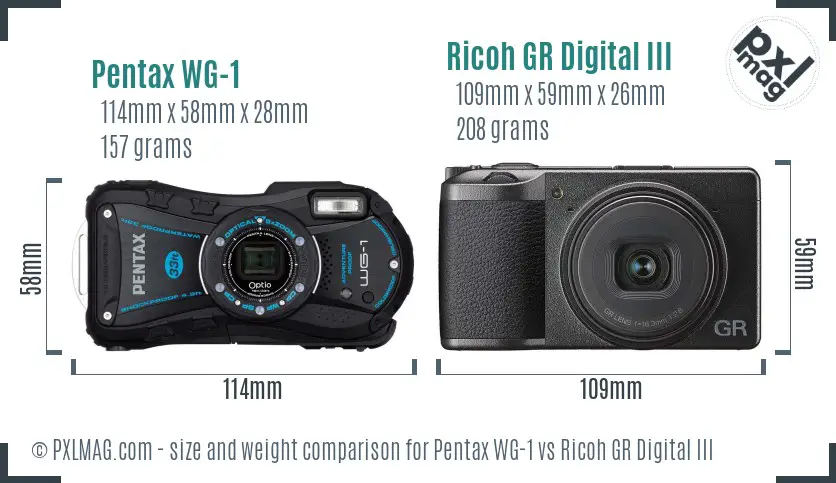 Pentax WG-1 vs Ricoh GR Digital III size comparison Pentax WG-1 vs Ricoh GR Digital III size comparison