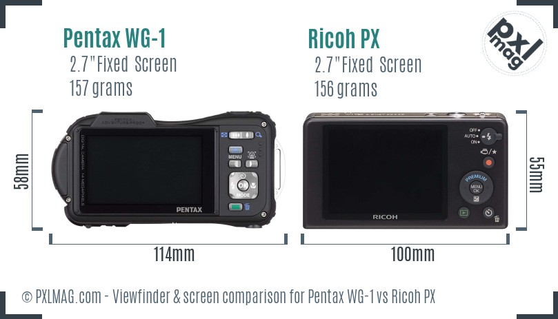 Pentax WG-1 vs Ricoh PX Screen and Viewfinder comparison