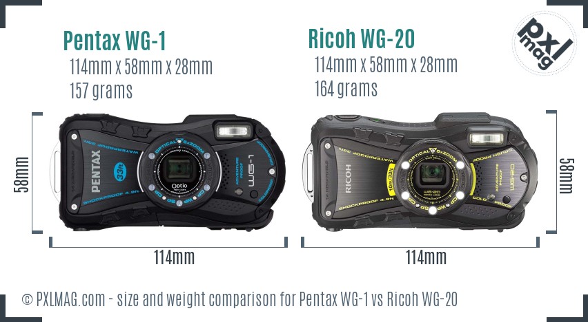 Pentax WG-1 vs Ricoh WG-20 size comparison