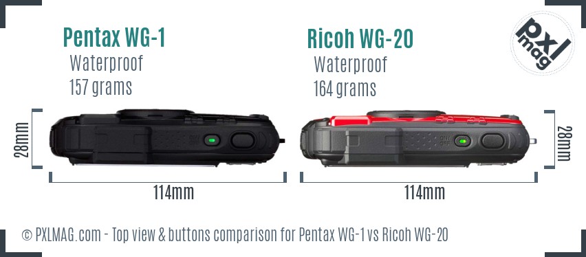 Pentax WG-1 vs Ricoh WG-20 top view buttons comparison