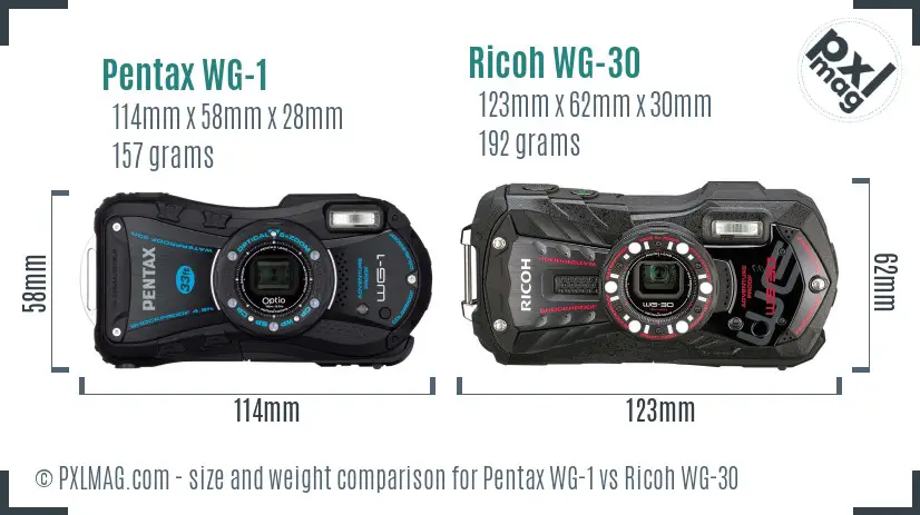 Pentax WG-1 vs Ricoh WG-30 size comparison