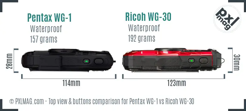 Pentax WG-1 vs Ricoh WG-30 top view buttons comparison