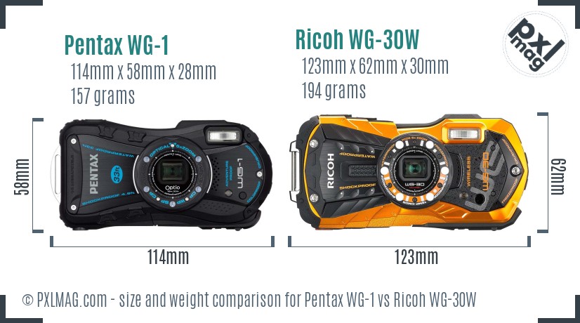 Pentax WG-1 vs Ricoh WG-30W size comparison