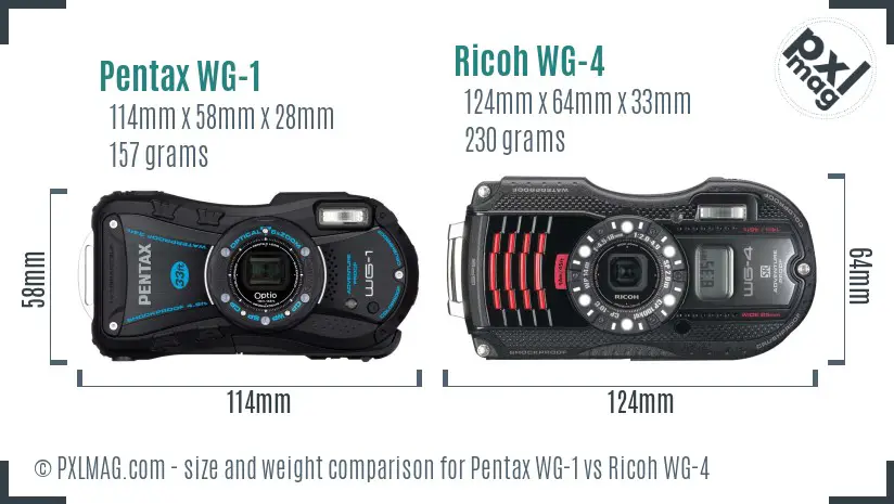 Pentax WG-1 vs Ricoh WG-4 size comparison