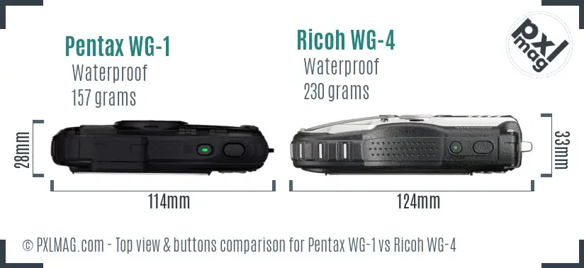 Pentax WG-1 vs Ricoh WG-4 top view buttons comparison