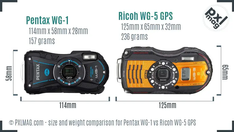 Pentax WG-1 vs Ricoh WG-5 GPS size comparison