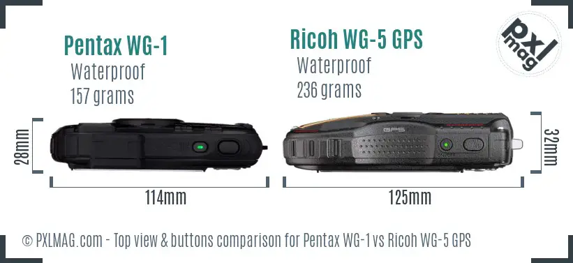 Pentax WG-1 vs Ricoh WG-5 GPS top view buttons comparison