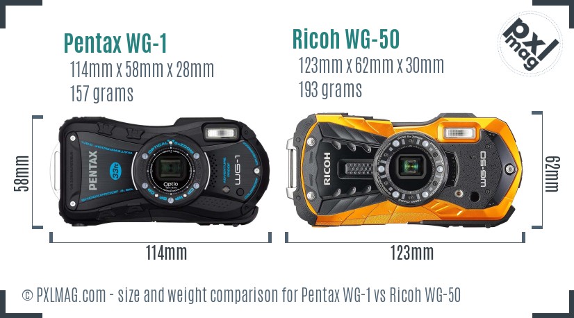 Pentax WG-1 vs Ricoh WG-50 size comparison Pentax WG-1 vs Ricoh WG-50 size comparison
