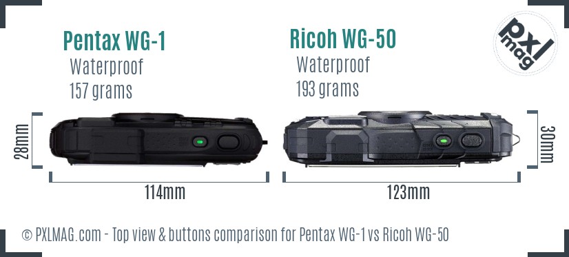 Pentax WG-1 vs Ricoh WG-50 top view buttons comparison