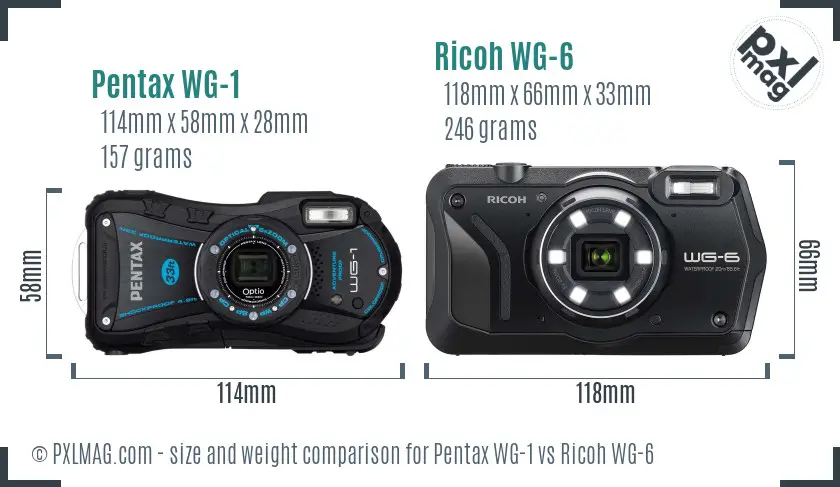 Pentax WG-1 vs Ricoh WG-6 size comparison