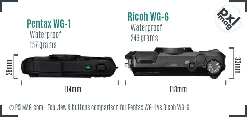Pentax WG-1 vs Ricoh WG-6 top view buttons comparison