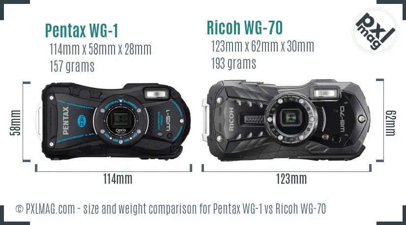 Pentax WG-1 vs Ricoh WG-70 size comparison Pentax WG-1 vs Ricoh WG-70 size comparison