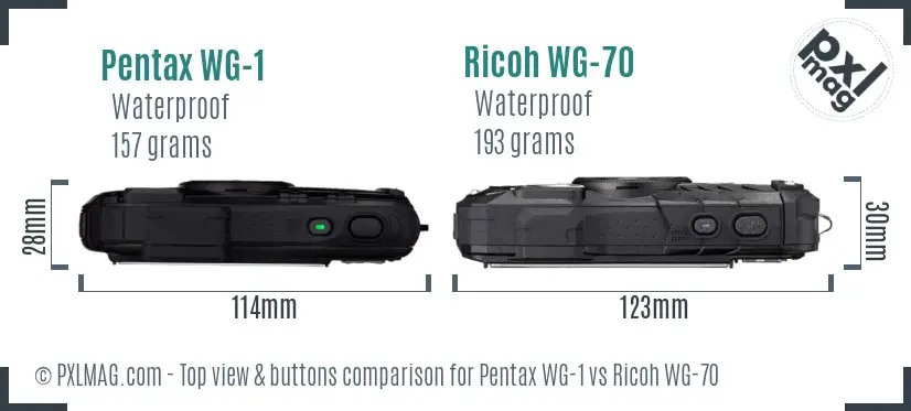 Pentax WG-1 vs Ricoh WG-70 top view buttons comparison