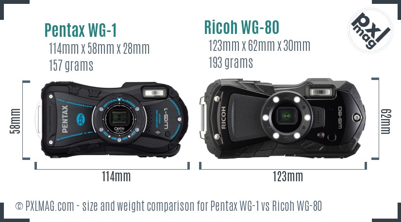Pentax WG-1 vs Ricoh WG-80 size comparison Pentax WG-1 vs Ricoh WG-80 size comparison