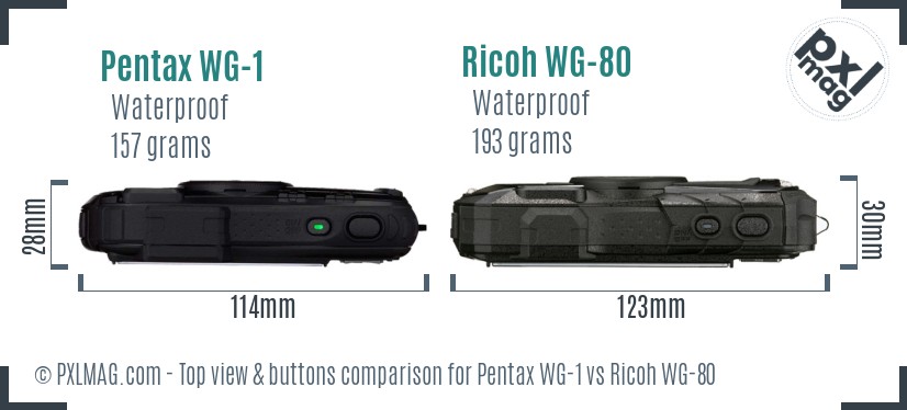 Pentax WG-1 vs Ricoh WG-80 top view buttons comparison