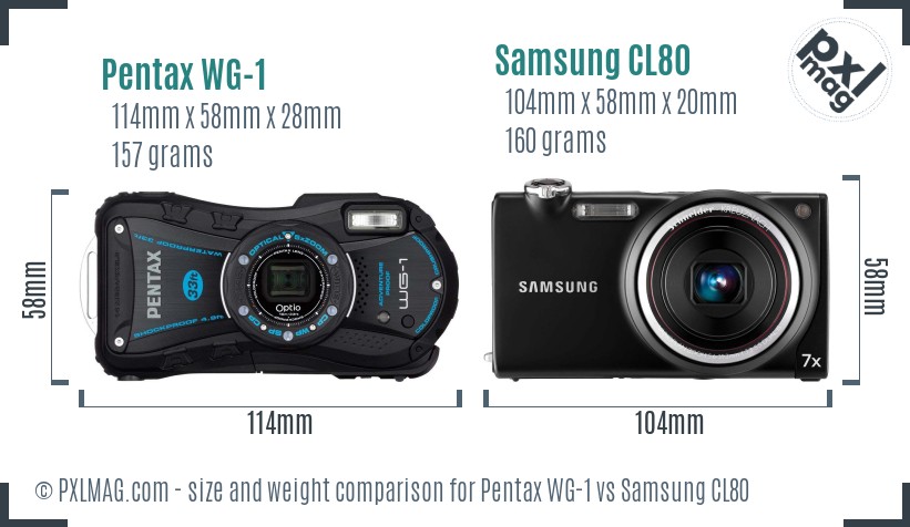 Pentax WG-1 vs Samsung CL80 size comparison Pentax WG-1 vs Samsung CL80 size comparison
