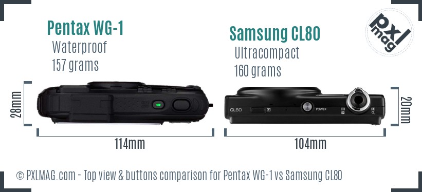 Pentax WG-1 vs Samsung CL80 top view buttons comparison