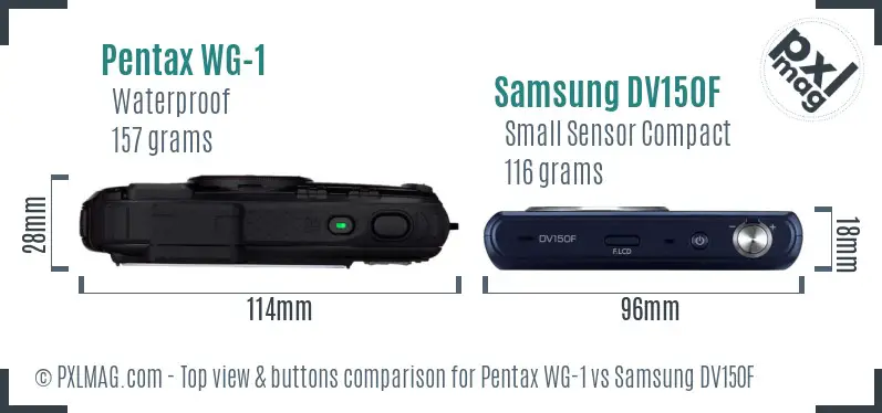 Pentax WG-1 vs Samsung DV150F top view buttons comparison Pentax WG-1 vs Samsung DV150F top view buttons comparison