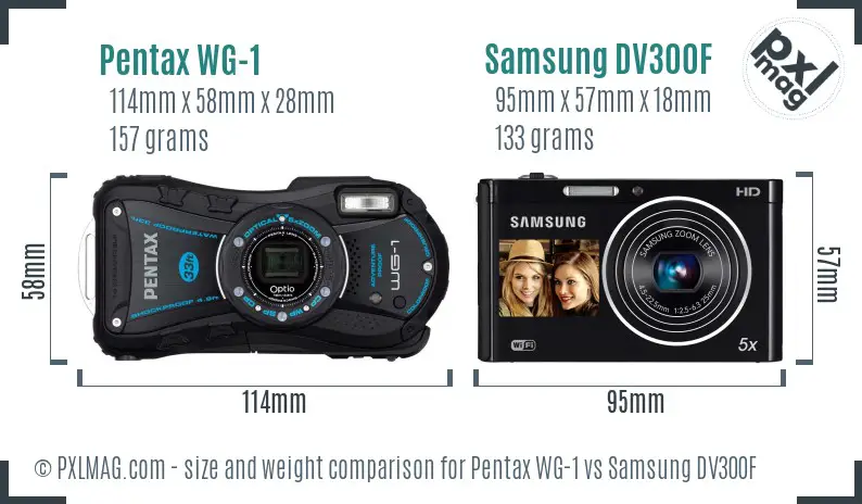 Pentax WG-1 vs Samsung DV300F size comparison