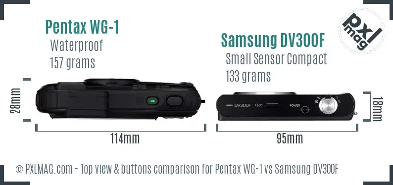 Pentax WG-1 vs Samsung DV300F top view buttons comparison