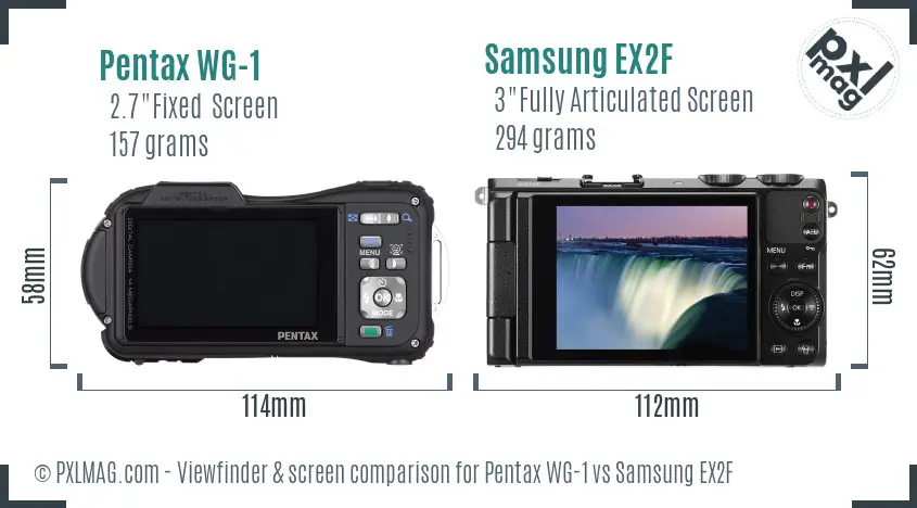 Pentax WG-1 vs Samsung EX2F Screen and Viewfinder comparison