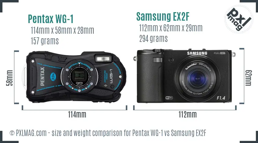 Pentax WG-1 vs Samsung EX2F size comparison