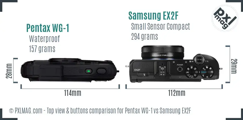 Pentax WG-1 vs Samsung EX2F top view buttons comparison