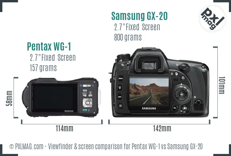 Pentax WG-1 vs Samsung GX-20 Screen and Viewfinder comparison