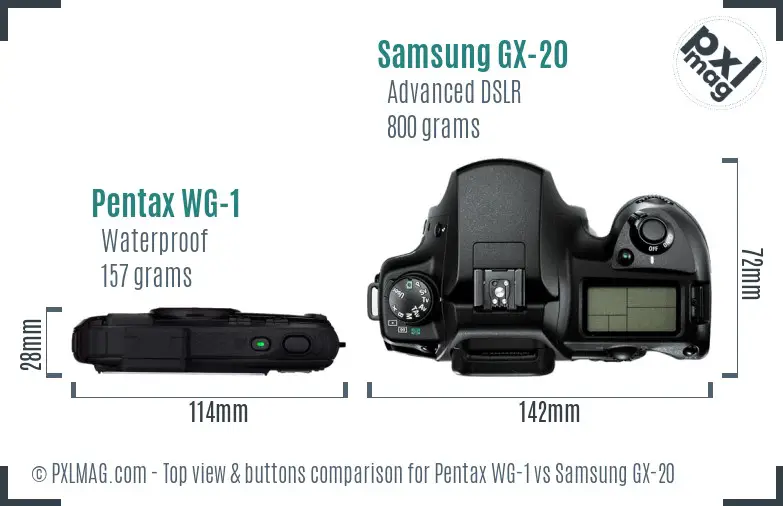 Pentax WG-1 vs Samsung GX-20 top view buttons comparison