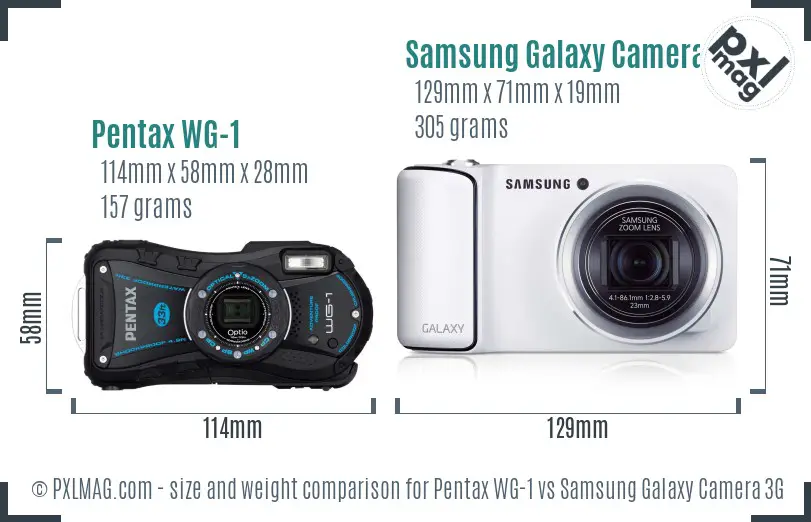 Pentax WG-1 vs Samsung Galaxy Camera 3G size comparison Pentax WG-1 vs Samsung Galaxy Camera 3G size comparison