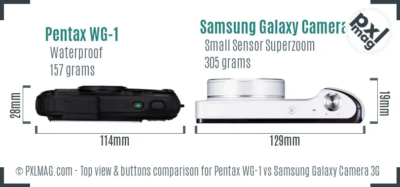 Pentax WG-1 vs Samsung Galaxy Camera 3G top view buttons comparison Pentax WG-1 vs Samsung Galaxy Camera 3G top view buttons comparison