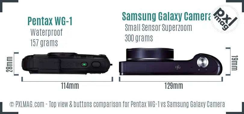 Pentax WG-1 vs Samsung Galaxy Camera top view buttons comparison Pentax WG-1 vs Samsung Galaxy Camera top view buttons comparison