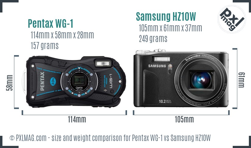 Pentax WG-1 vs Samsung HZ10W size comparison