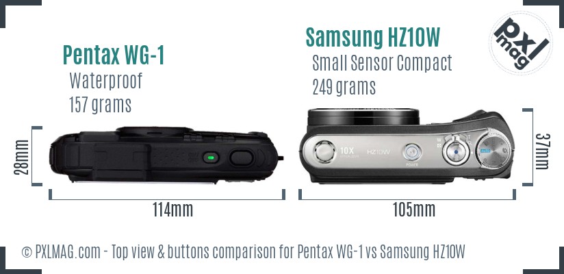 Pentax WG-1 vs Samsung HZ10W top view buttons comparison