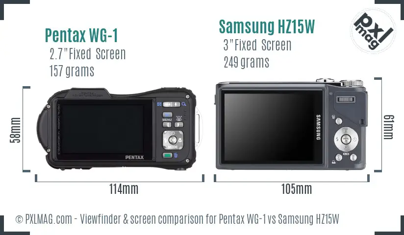 Pentax WG-1 vs Samsung HZ15W Screen and Viewfinder comparison