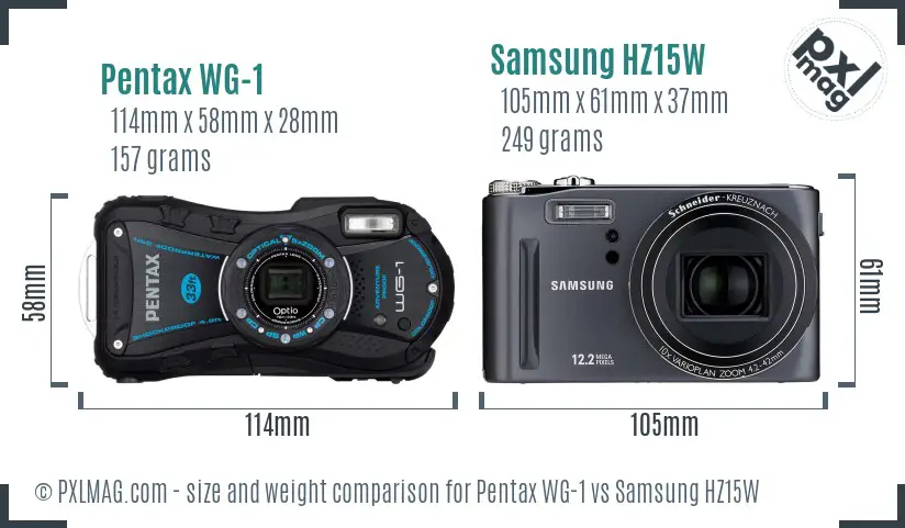 Pentax WG-1 vs Samsung HZ15W size comparison