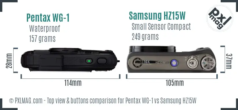 Pentax WG-1 vs Samsung HZ15W top view buttons comparison