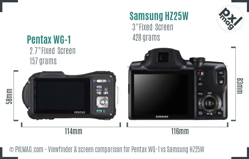 Pentax WG-1 vs Samsung HZ25W Screen and Viewfinder comparison