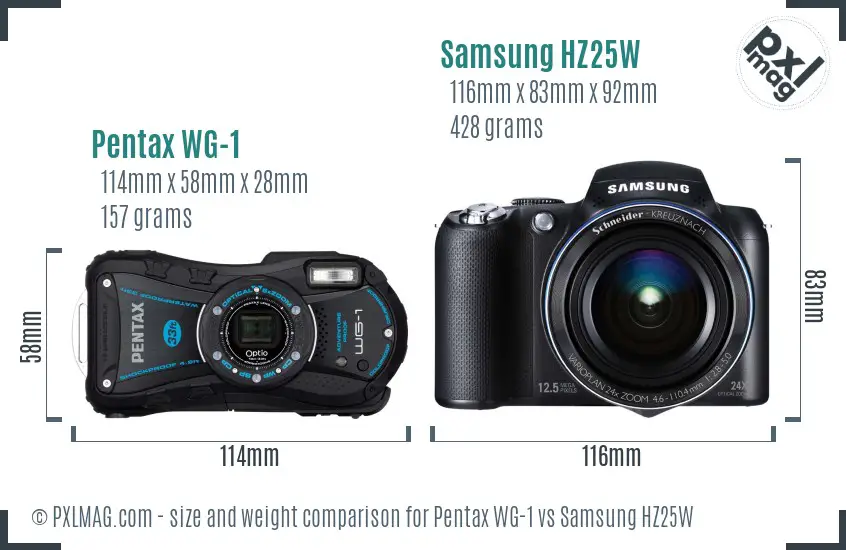 Pentax WG-1 vs Samsung HZ25W size comparison