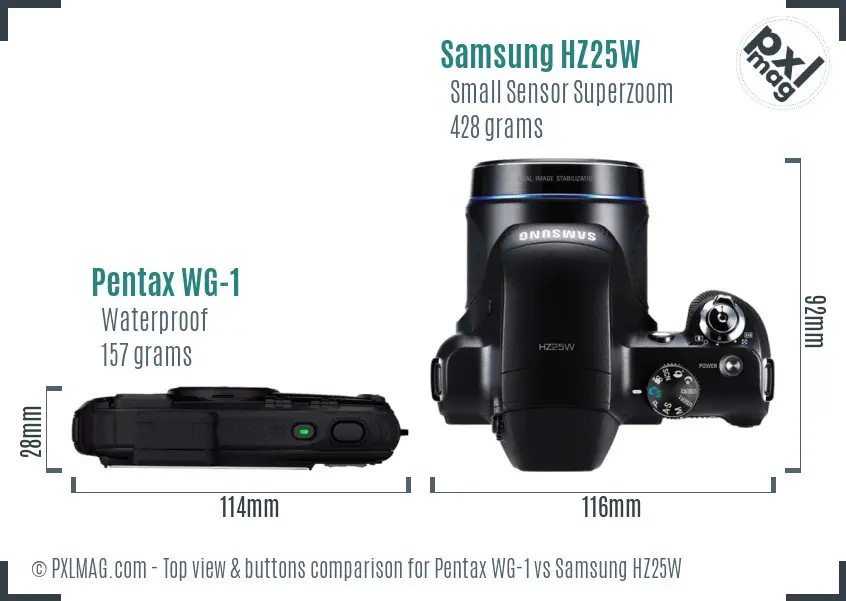 Pentax WG-1 vs Samsung HZ25W top view buttons comparison